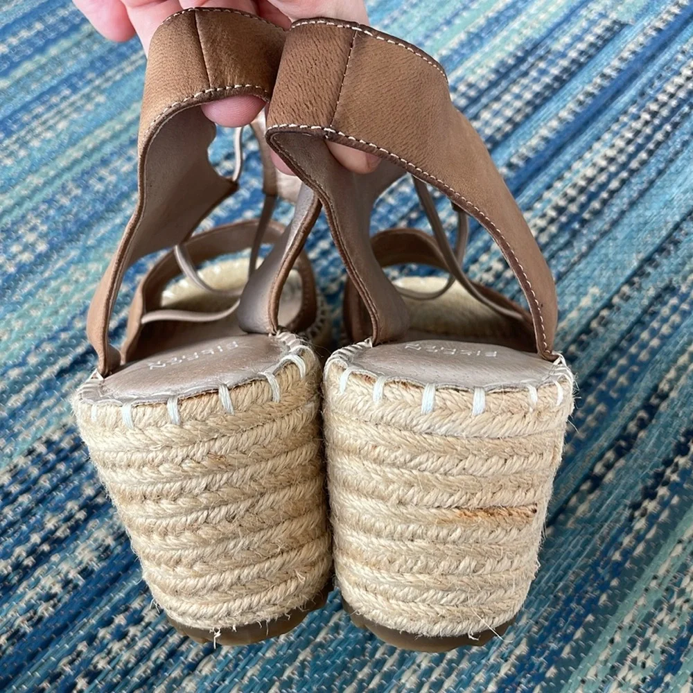 Eileen Fisher Agnes Leather Espadrille Wedge Sandals size 7